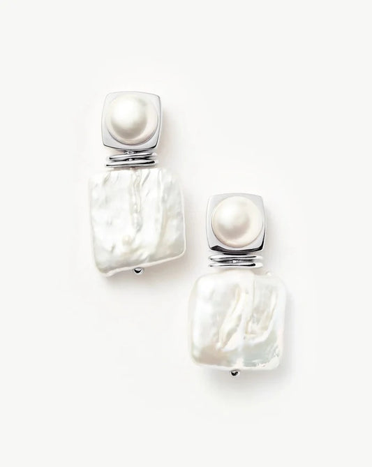 Square Pearl Statement Earrings | Silver Plated/Pearl Earrings Missoma