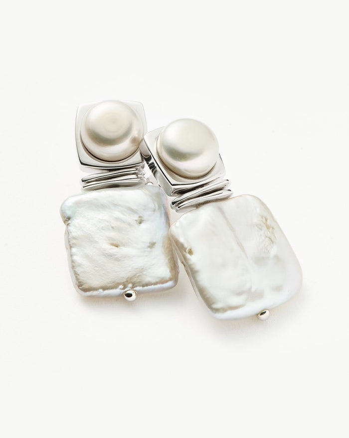 Square Pearl Statement Stud Earrings | Silver Plated/Pearl Earrings Missoma