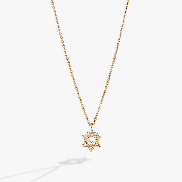 Star of David Heart Necklace, 14kt Gold Plated