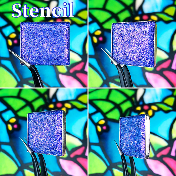 Stencil Glitter Multichrome Eyeshadow angle shifts violet-pink-orange-gold
