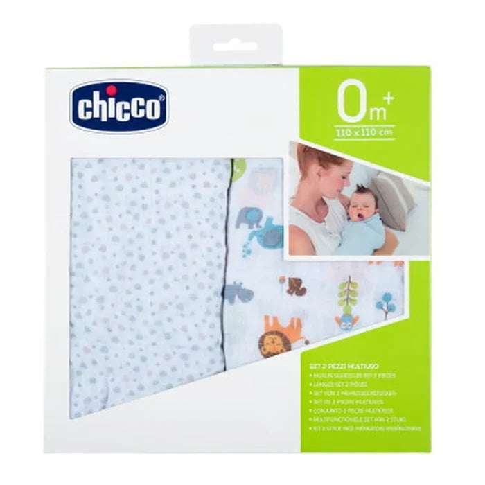 Swaddles Set 2Pcs Light Grey Animal Print
