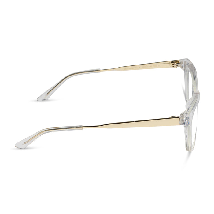 diff eyewear featuring the sylvia cateye prescription glasses with a crystal clear frame side view