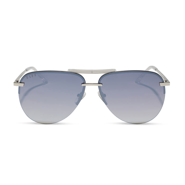 diff eyewear featuring the tahoe aviator sunglasses with a silver metal frame and slate blue gradient flash polarized lenses front view