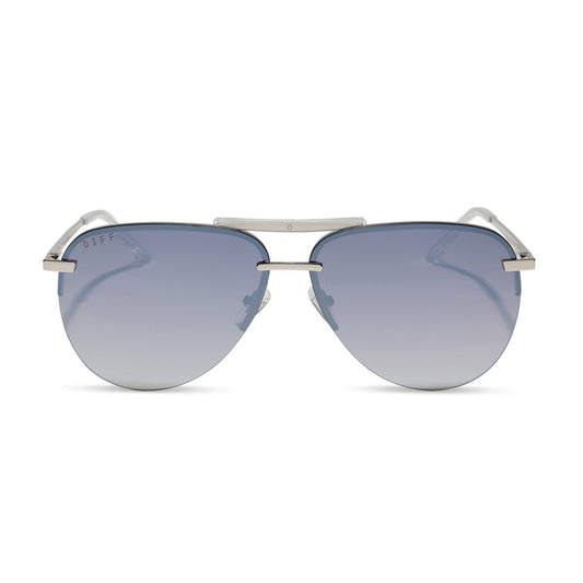 diff eyewear featuring the tahoe aviator sunglasses with a silver metal frame and slate blue gradient flash polarized lenses front view
