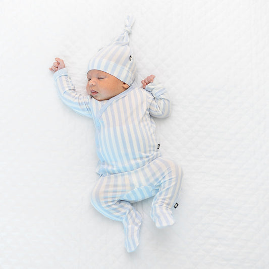 Baby wearing Take Me Home Set with Cap in Small Mist Stripe