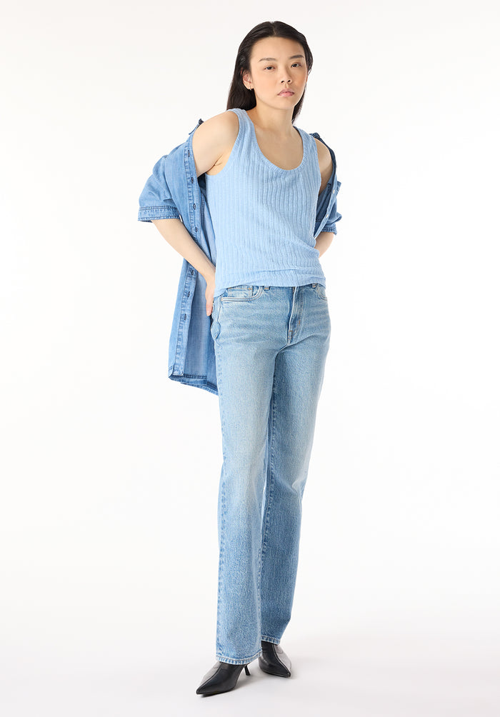 Buffalo Women Tanks Blue Knit Tanks Versatile Layering Tank Ribbed Knit Texture