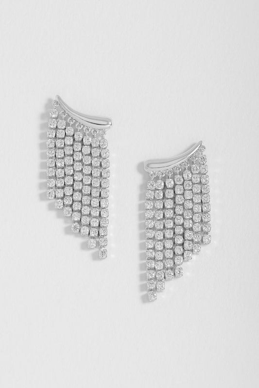 Silver earrings with gemstones on a white background