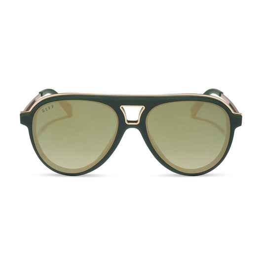 diff eyewear featuring the tosca iii aviator sunglasses with a fairway green acetate with gold accentsframe  and aloe green gradient w/ light gold flash lenses front view