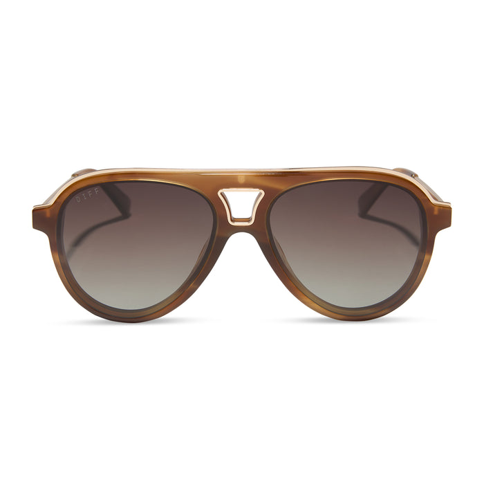 diff eyewear featuring the tosca iii aviator sunglasses with a tawny brown tortoise frame and brown gradient polarized lenses front view