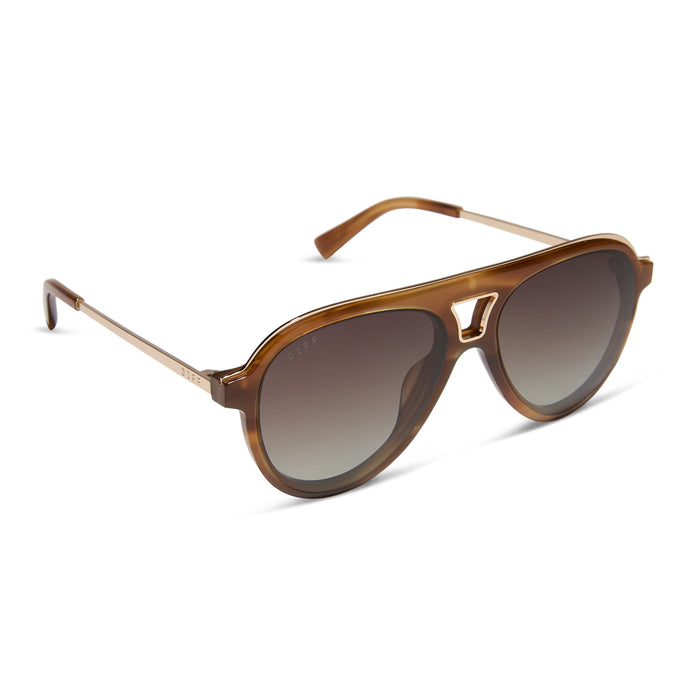 diff eyewear featuring the tosca iii aviator sunglasses with a tawny brown tortoise frame and brown gradient polarized lenses angled view