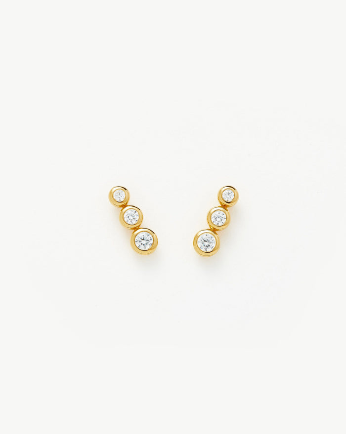 Articulated Triple Stone Stud Earrings | 18ct Gold Plated Vermeil/Cubic Zirconia Earrings Missoma