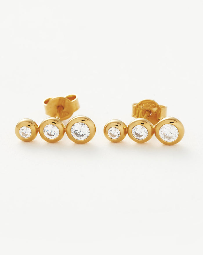 Articulated Triple Stone Stud Earrings | 18ct Gold Plated Vermeil/Cubic Zirconia Earrings Missoma