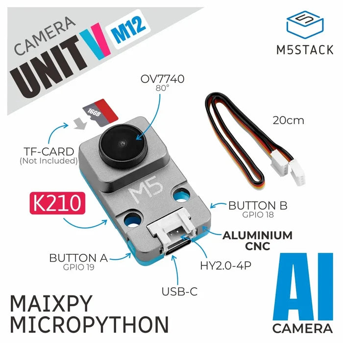 UnitV K210 AI Camera M12 Version (OV7740) - m5stack-store