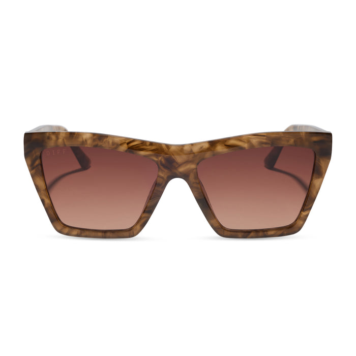 jessie james decker x diff eyewear vivi cateye sunglasses with a black walnut tortoise frame and brown gradient lenses front view