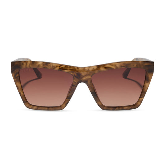 jessie james decker x diff eyewear vivi cateye sunglasses with a black walnut tortoise frame and brown gradient lenses front view