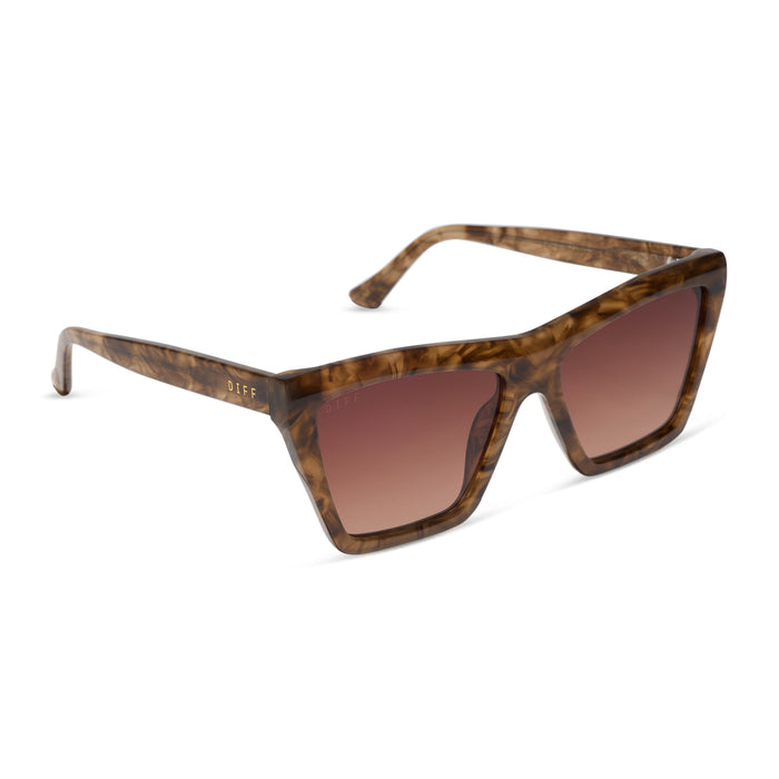 jessie james decker x diff eyewear vivi cateye sunglasses with a black walnut tortoise frame and brown gradient lenses angled view