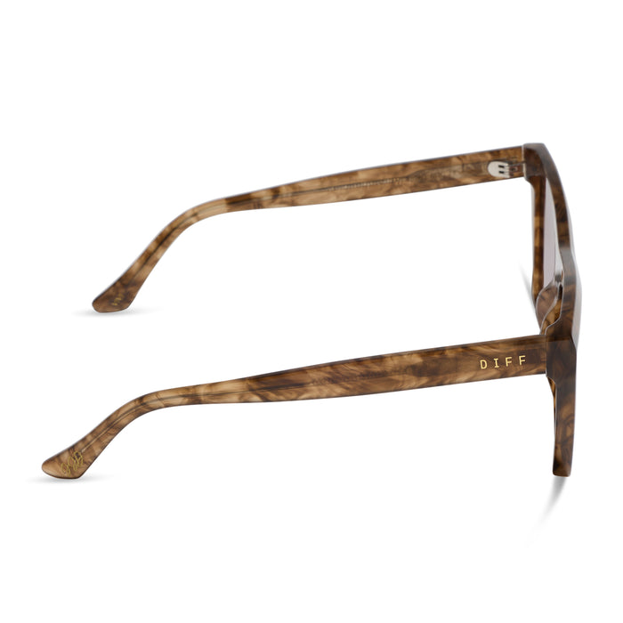 jessie james decker x diff eyewear vivi cateye sunglasses with a black walnut tortoise frame and brown gradient lenses side view