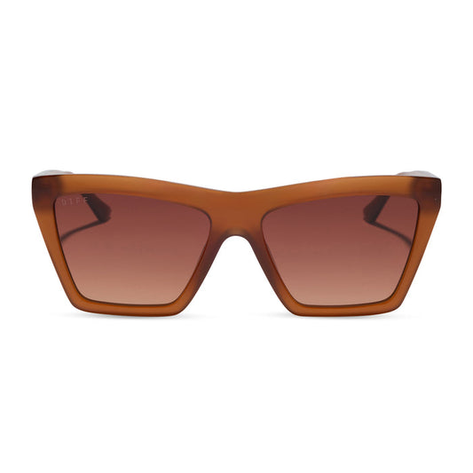 jessie james decker x diff eyewear featuring the vivi cateye sunglasses with a milk caramel frame and brown gradient lenses front view