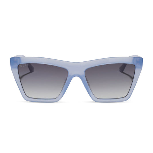 jessie james decker x diff eyewear featuring the vivi cateye sunglasses with a milky blue pearl frame and grey gradient lenses front view
