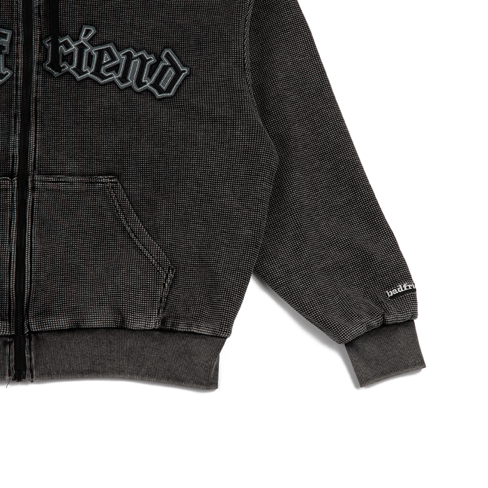 Waffle Knit Full Zip Sweater 'Off Black'