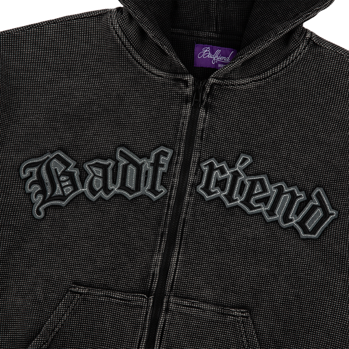 Waffle Knit Full Zip Sweater 'Off Black'