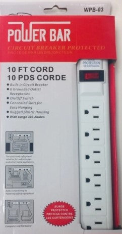 WELLSON 10ft Power Bar with 6 Outlets - WPB-03