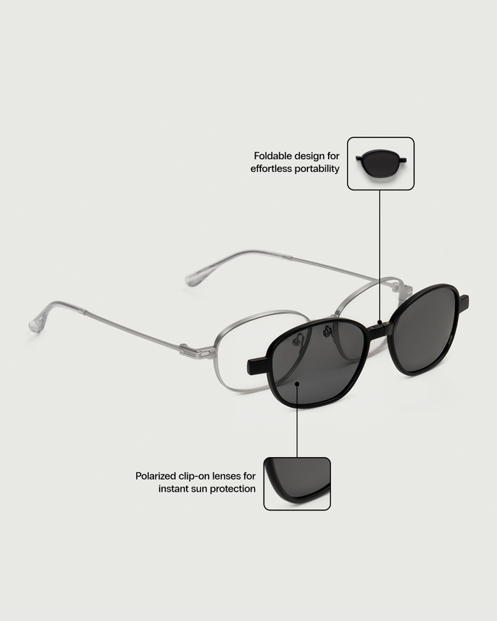 Midnight Polarized::Willa Clip-Ons pilot Black metal front diagonal