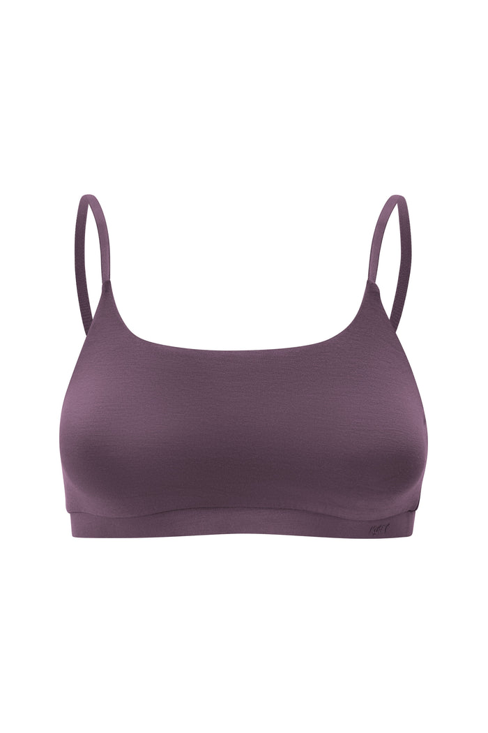 Front of soft bamboo Scoop Neck Bralette in Currant