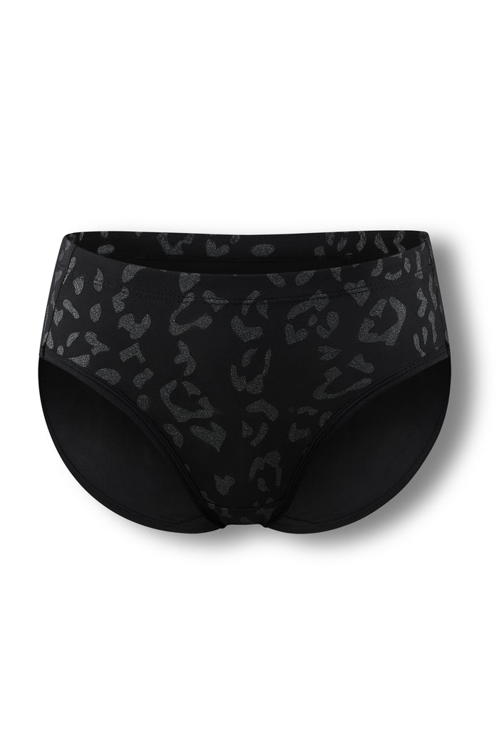 The front of the Women’s Underwear in Midnight Leopard shown on a ghost mannequin