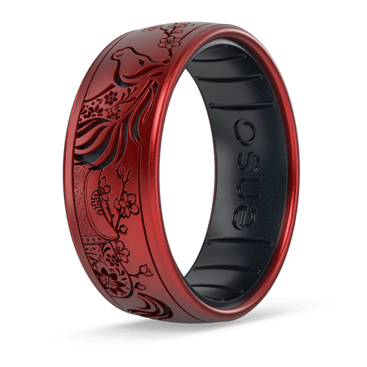 Etched Lunar New Year Silicone Ring - Year of the Horse Ruby