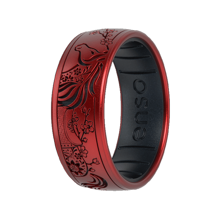 Etched Lunar New Year Silicone Ring - Year of the Horse Ruby