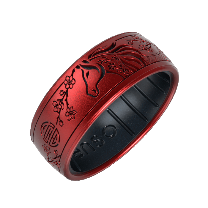 Etched Lunar New Year Silicone Ring - Year of the Horse Ruby