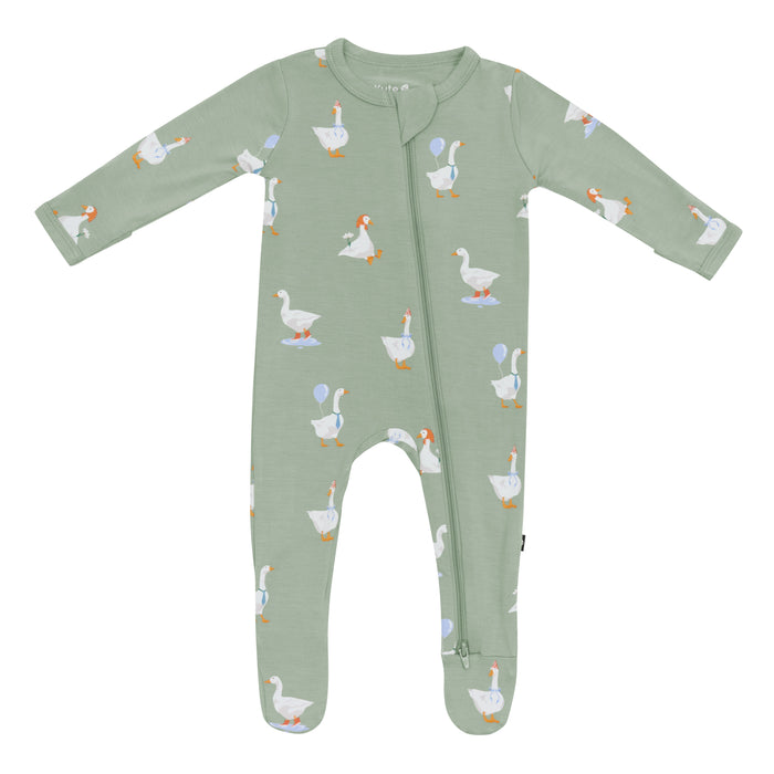 Green Zippered Footie in Silly Goose
